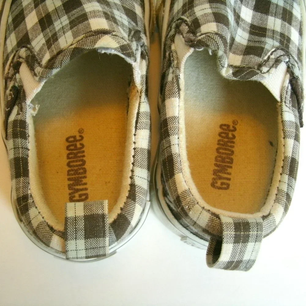 Gymboree Boys Shoes Brown Plaid Slip On Canvas Skate Sneakers Size 3